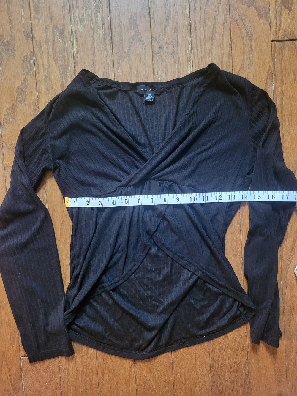 Black Long-Sleeve Surplice Wrap Top